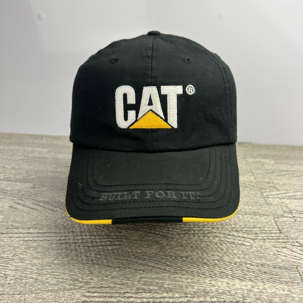 Vintage CAT Hat Cap Strap Back Adjustable Black Caterpillar Logo Adult